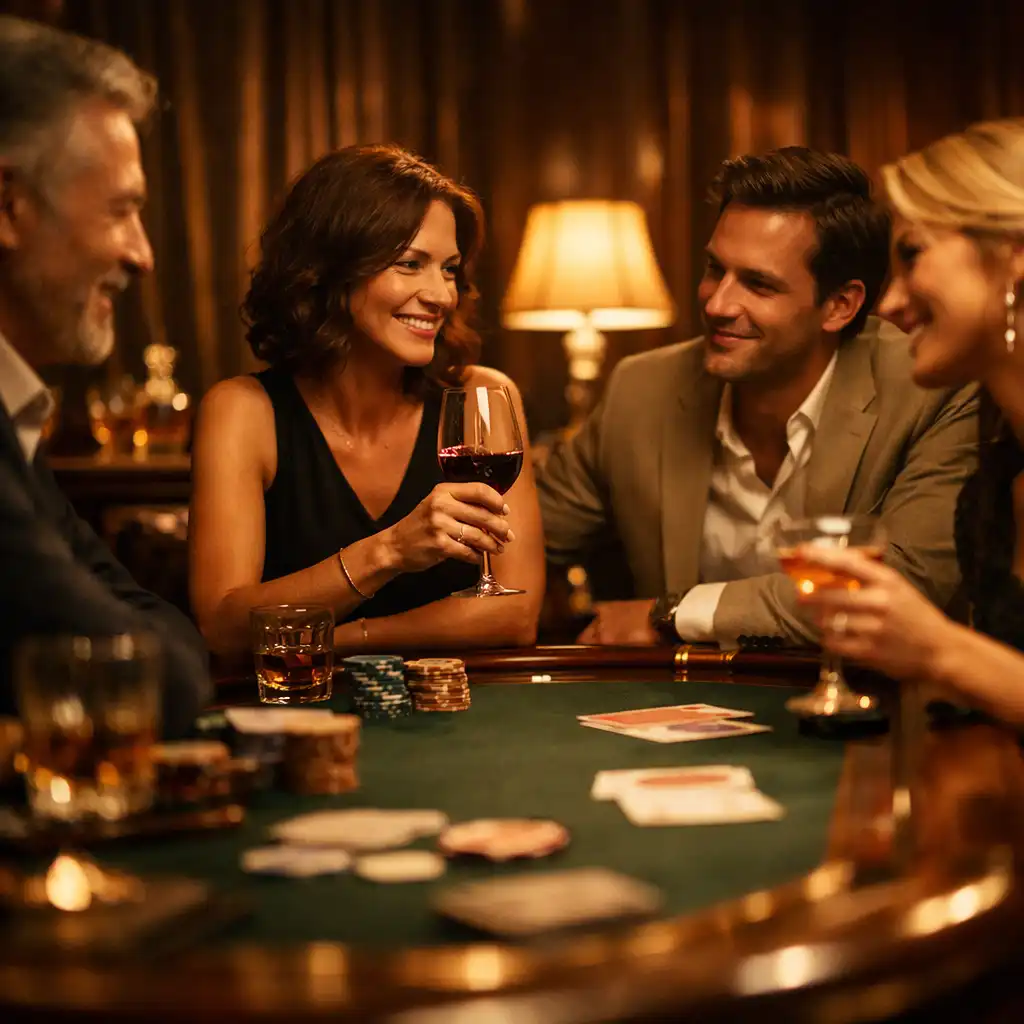 Refined poker evening with guests seated around table